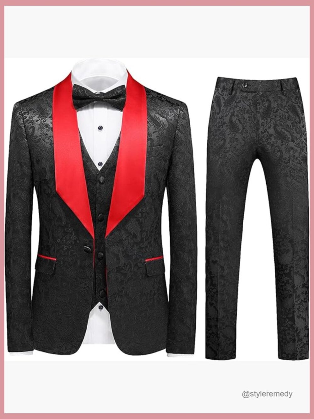 Slim Fit Jacquard 3-Piece Suit Shawl Collar Tuxedo Formal Wear